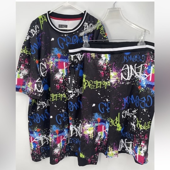 Men’s G-Net Shorts & Shirt Set Graffiti NWT Size 5XL Track Suit Street wear - Picture 1 of 6